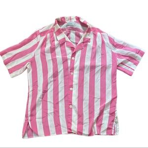 Vintage Campus Casuals of California Button Up Shirt Pink and White Stripes 70s